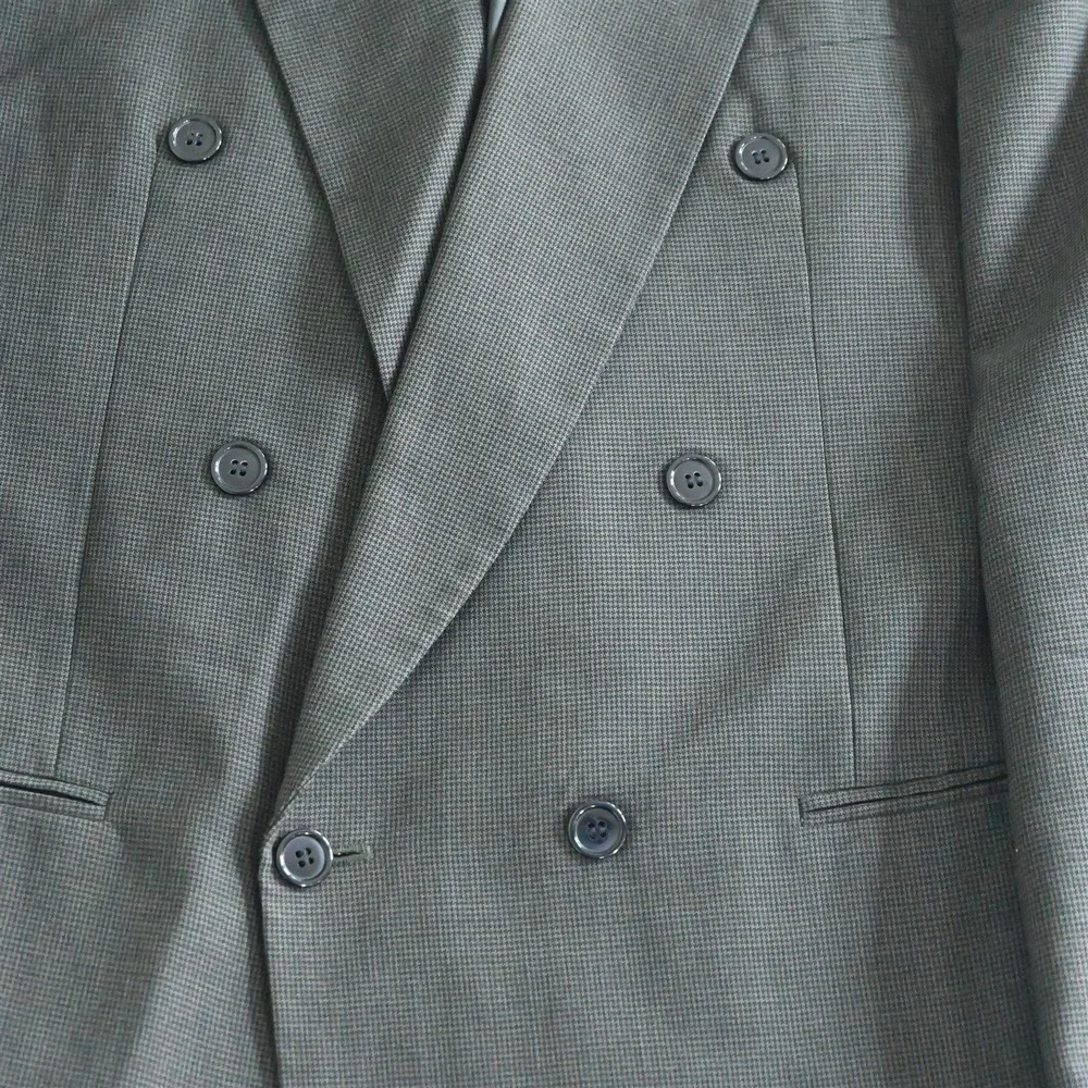 Vtg Bendetti‎ 44L Green Houndstooth Wool Double Breasted Sport Coat Jacket